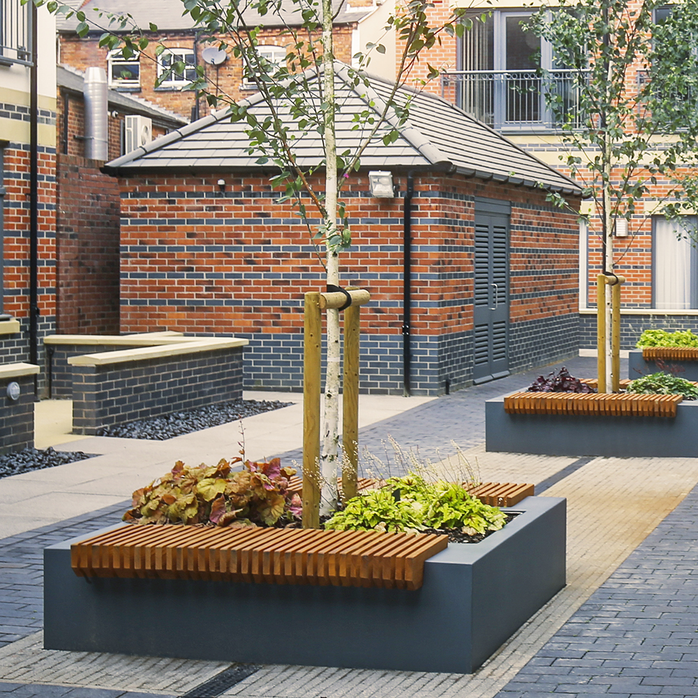 BENCH7 DOUBLE BENCH TIMBER SEAT PLANTER EUROPLANTERS street funiture